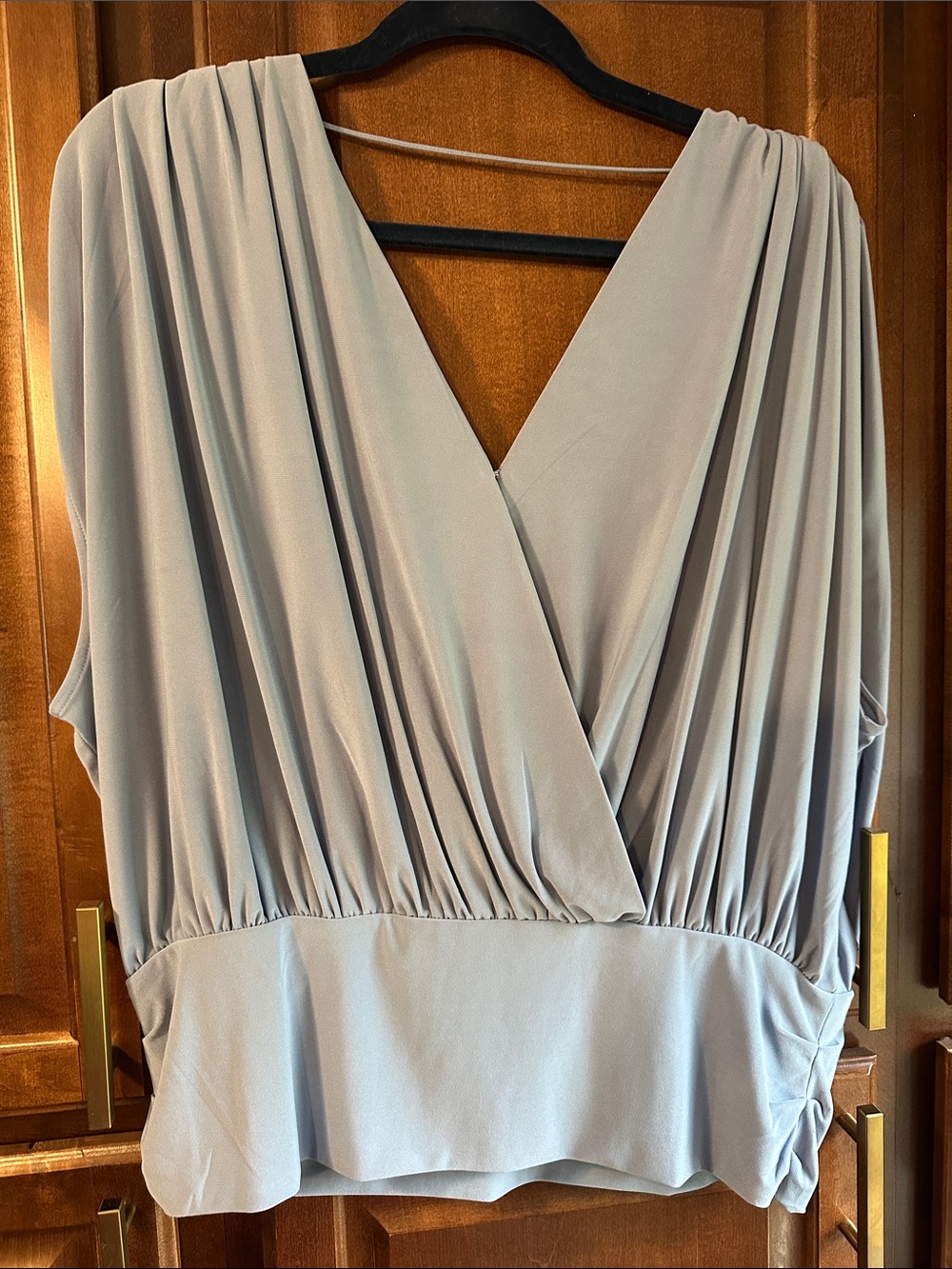 White House Black Market Light Blue Pleated Wrap-Style Blouse